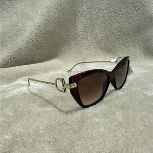 Salvatore Ferragamo Burgundy Cat  Eye Sunglasses  SF928S with Gold Detail